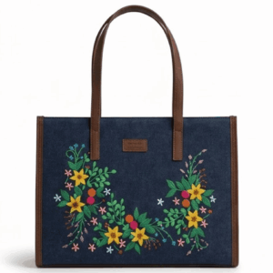 Embroidered Denim Tote — Wildflower Meadow
